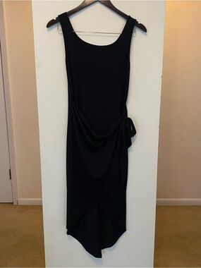 Wrap Draped Tie Waist High Low Sleeveless Little Black Dress Womens Large